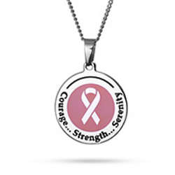 Courage, Strength, Serenity Breast Cancer Inspirational Pendant