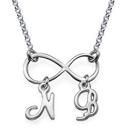 Silver Infinity Necklace with Hanging Personalized Initials