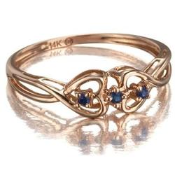 14k Rose Gold Double Heart Sapphire Ring