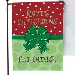 Personalized Merry Christmas Green Ribbon Garden Flag