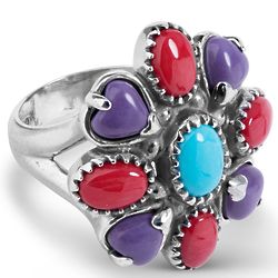 Multicolor Gemstone Sterling Heart Ring