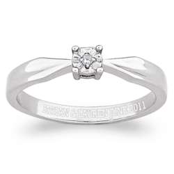 Sterling Silver Engraved Diamond Solitaire Ring