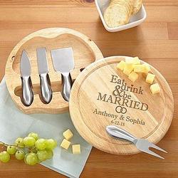 Personalized Eat Drink & Be Married Round Cheese Board Set