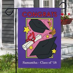 Graduate's Personalized Garden Flag in Purple and Pink
