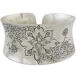 Thai Flower Sterling Silver Cuff Bracelet