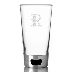 Beer Pint Drinking Glass with Bottle Opener and Rhinestones