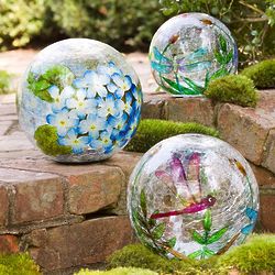 3 Hand Painted Crackle Glass Balls with Lights