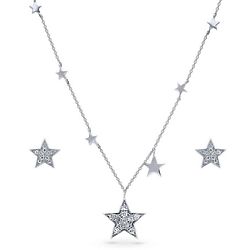Sterling Silver CZ Star Necklace and Earrings Ensemble
