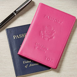 Personalized Pink Leather World Traveler Passport Cover