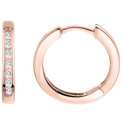 10K Rose Gold Huggie Hoop Diamond Earrings