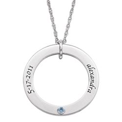 Sterling Name, Date and Birthstone Disc Necklace