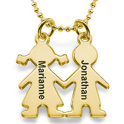 Kids Holding Hands Gold Plated Charm Necklace