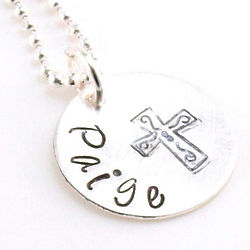 Simply Name with Cross Personalized Hand Stamped Necklace