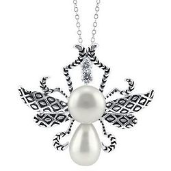 Sterling Silver Pearl Bee Necklace