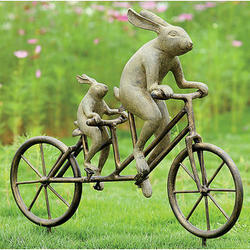 Tandem Bicycle Bunnies Garden Sculpture