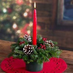 Balsam and Pine Cone Holiday Centerpiece with Candle