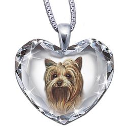 Yorkie Portrait Crystal Heart Pendant Necklace