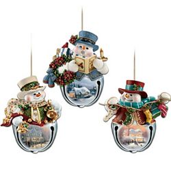 Thomas Kinkade Snowmen Bell Ornament Set