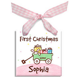My First Christmas Baby Girl's Personalized Wagon Ornament