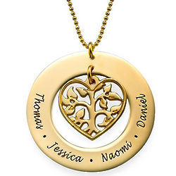 Heart Family Tree Necklace in 10k Gold