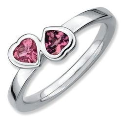 Pink Tourmaline Double Heart Stackable Birthstone Ring