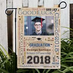 Personalized Graduation Photo Word-Art Garden Flag