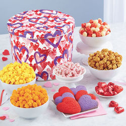 Letterpress Hearts Snack Assortment 2 Gallon Popcorn Gift Tin