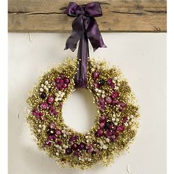 Preserved Strawflower Wreath with Purple Ribbon
