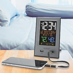 Dual Alarm Clock with USB Charging Ports & Calendar