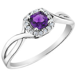 10K White Gold Amethyst Ring with Diamonds