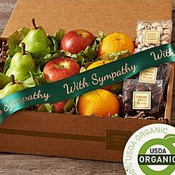 Organic Fruit and Snacks Box with Sympathy Ribbon