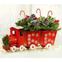 Merry & Bright Holiday Train Evergreen Centerpiece
