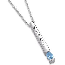 Sterling Silver Name and Birthstone Bar Necklace