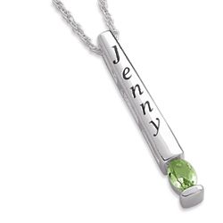Sterling Silver Name and August Birthstone Bar Necklace