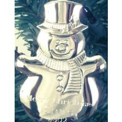 Engravable Silver Tone Snowman Ornament
