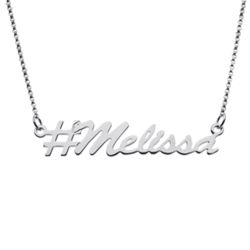 Personalized Sterling Silver Hashtag Script Name Necklace
