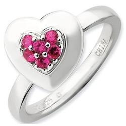 Ruby Heart Stackable Ring in Sterling Silver