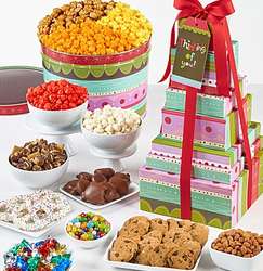 7-Tier Tower Thinking of You Stripes Snacks Gift Tower