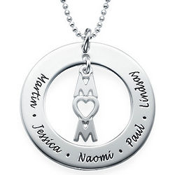 Personalized Family Name Disc with Mom Charm Necklace