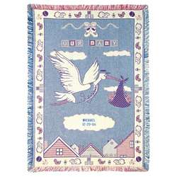 New Baby Stork Personalized Cotton Afghan