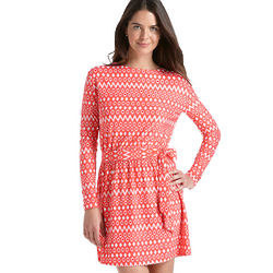 Women's Geo Ikat Coastline Cover Up Dress in Coral with UPF 50+