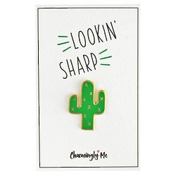 Lookin' Sharp Enamel Cactus Lapel Pin on Gift Card