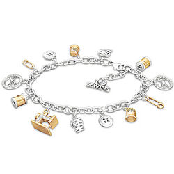 Sew Happy Silver and Swarovski Crystal Charm Bracelet