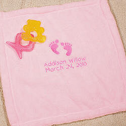 Embroidered Pink Baby Blanket