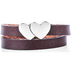 Engravable Heart Clasp Brown Leather Wrap Bracelet