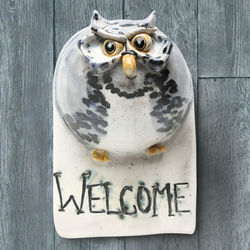 Hand-Sculpted Plump Owl Welcome Plaque