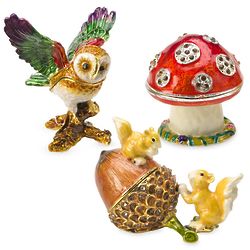 Girl's Owl, Squirrel, and Mushroom Trinket Boxes