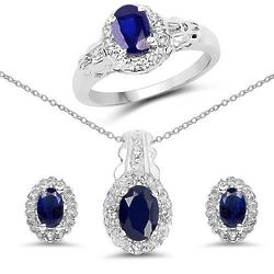Blue Sapphire & White Topaz in Sterling Silver Jewelry Set