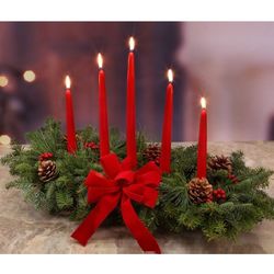 Classic 5 Red Candle Holiday Greenery Centerpiece