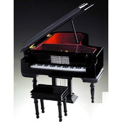 Custom Grand Wood Black Piano Music Box with Jewelry Space